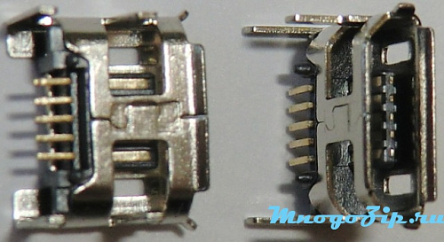 USB micro, 4 корпусные контакта 90° в плату, 5 контактов вдоль
